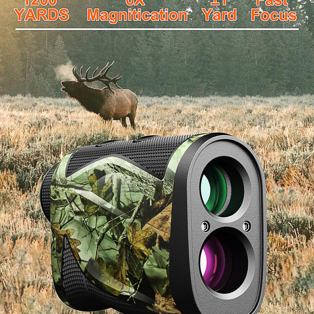 Heartgon Hunting Rangefinder - 1200 Yards, Rechargeable, 6X Magnification, High-Precision (Scan/Distance/Angle/Speed), Waterproof Bowhunting Type with Case