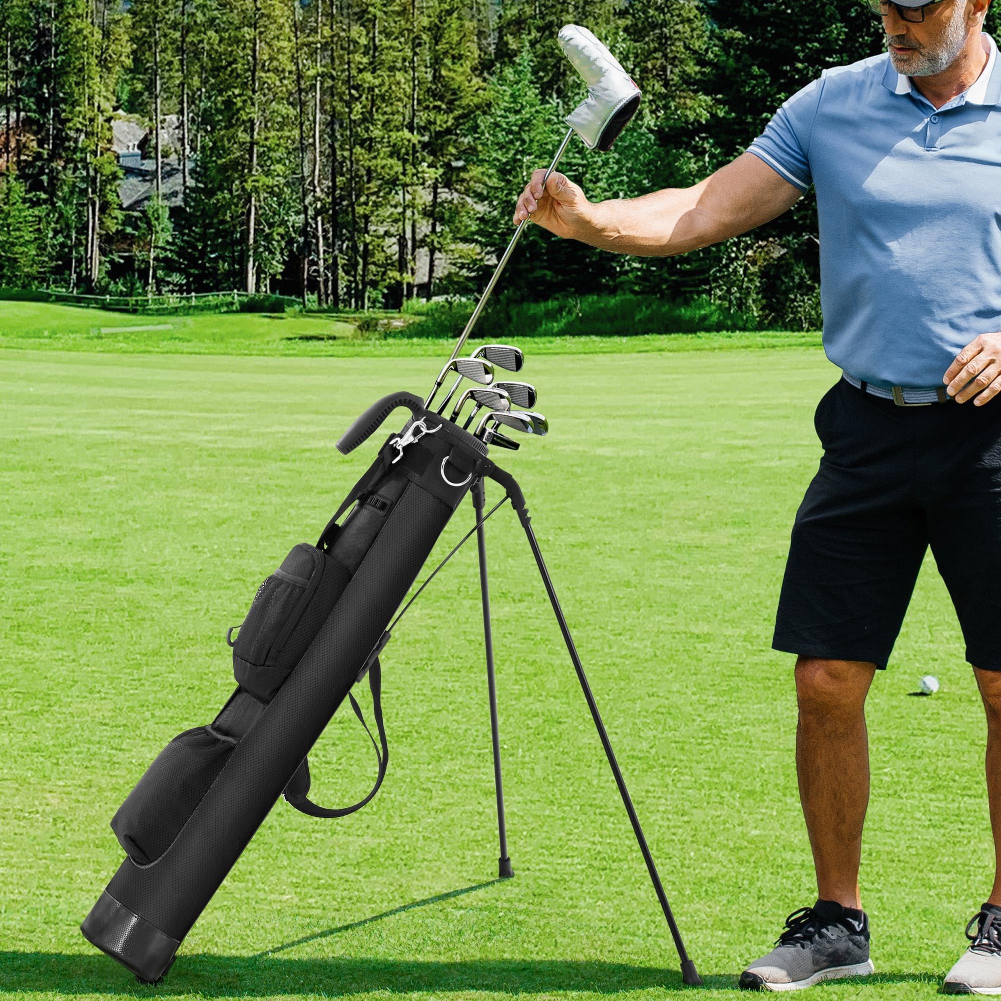 Lightweight Golf Stand Bag - Portable with Insulated Cooler Pocket & Auto-Fold Stand, Ideal for Driving Range