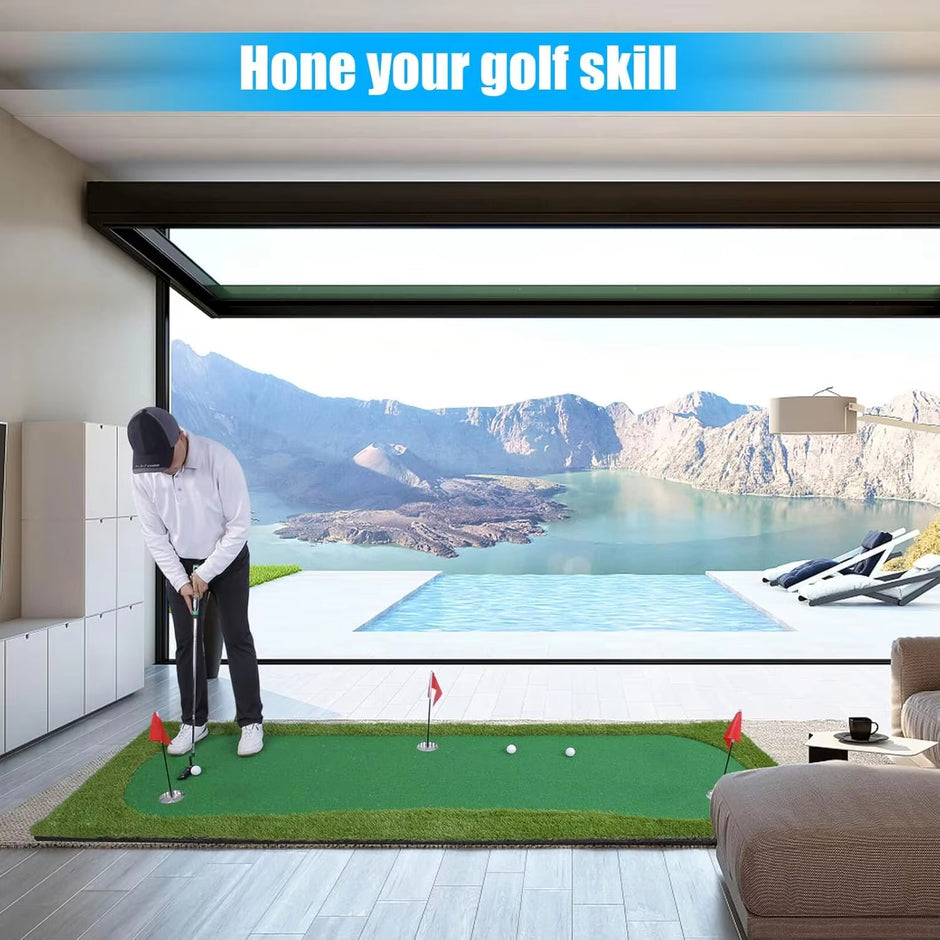 Golf Putter Green Mat Golf Training Mat Professional Golf Practice Mat Indoor/outdoor Green Long Challenge Putter