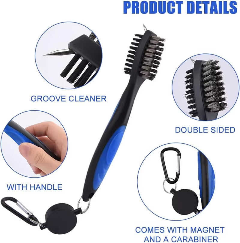 ortable Golf Club Brush Tool Kit Club Cleaner Cleaning Brush With Retractable Extension Cord and Clip