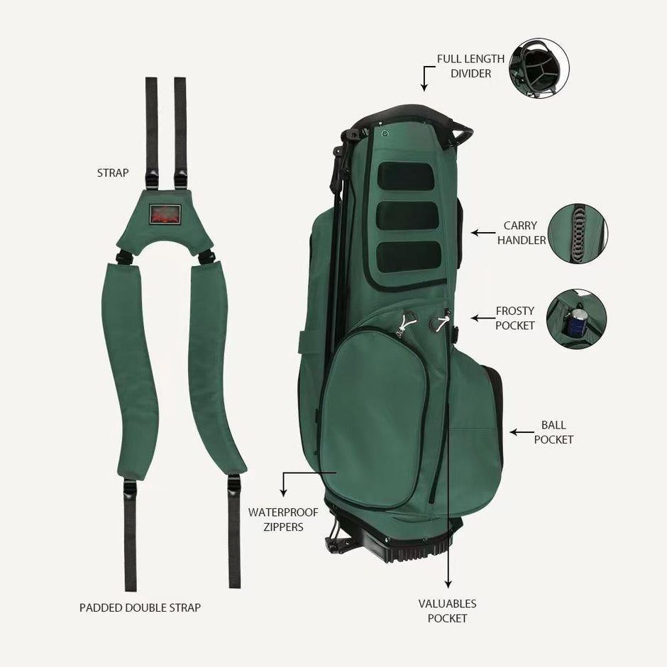 Golf Club Stand Bag - Durable Foldable, Large Capacity, Waterproof, with 4 Dividers & 7 Pockets