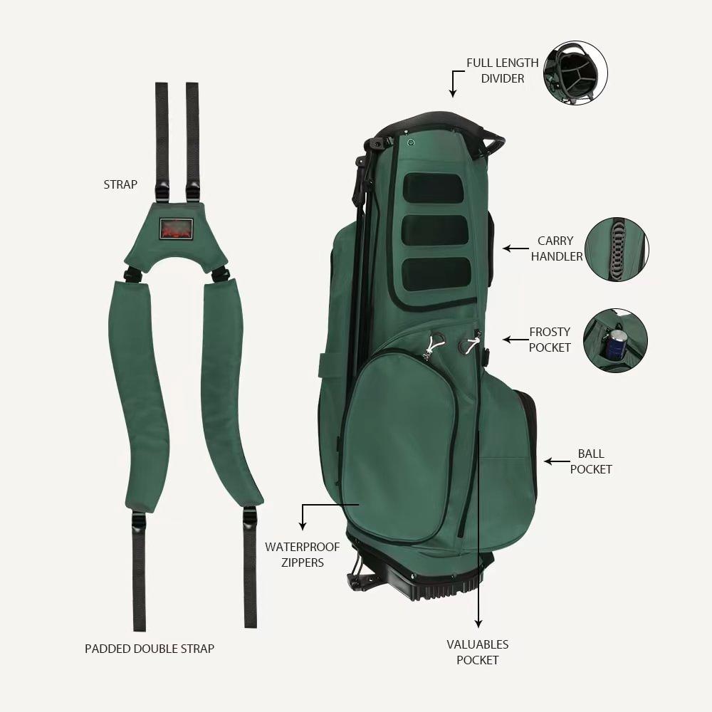 Golf Club Stand Bag - Durable Foldable, Large Capacity, Waterproof, with 4 Dividers & 7 Pockets