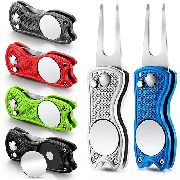 High-Quality Golf Green Fork (Divot Tool) – Golf Accessory with Steel Ball Logo, Custom Print Available(Blue)