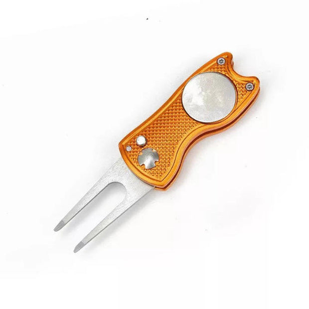 High-Quality Golf Green Fork (Divot Tool) – Golf Accessory with Steel Ball Logo, Custom Print Available(Orange)（Black）
