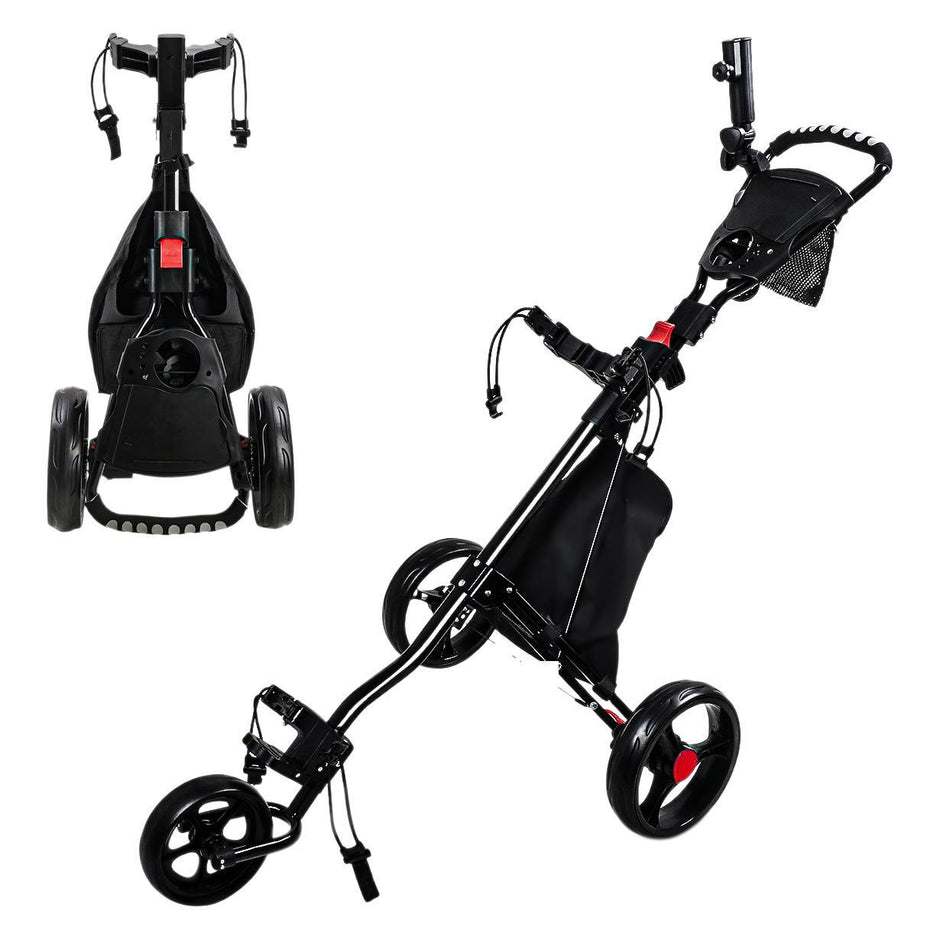 Lightweight Aluminum Alloy 3-Wheel Golf Trolley - Easy-Push Golf Buggy for Golf Courses