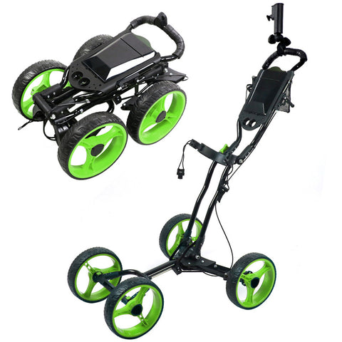 4-Wheel Golf Bag Cart for Golf Courses - Aluminum Alloy Material + Foldable, Space-Saving Golf Hand Cart for Storage