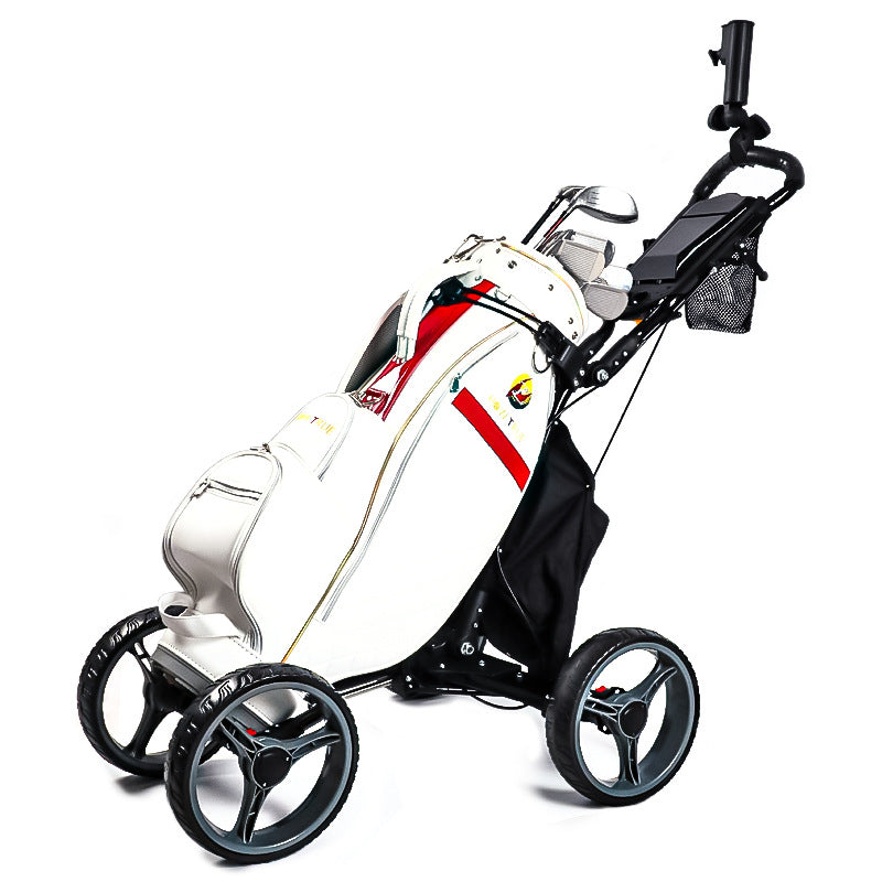 4-Wheel Golf Bag Cart for Golf Courses - Aluminum Alloy Material + Foldable, Space-Saving Golf Hand Cart for Storage