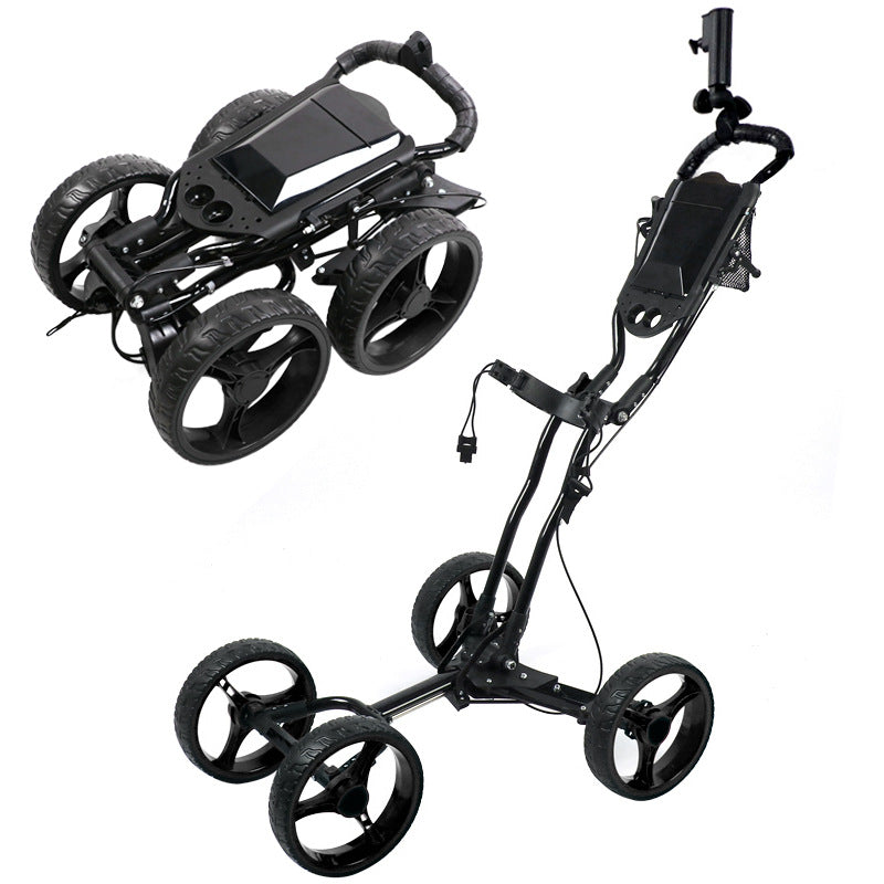 4-Wheel Golf Bag Cart for Golf Courses - Aluminum Alloy Material + Foldable, Space-Saving Golf Hand Cart for Storage