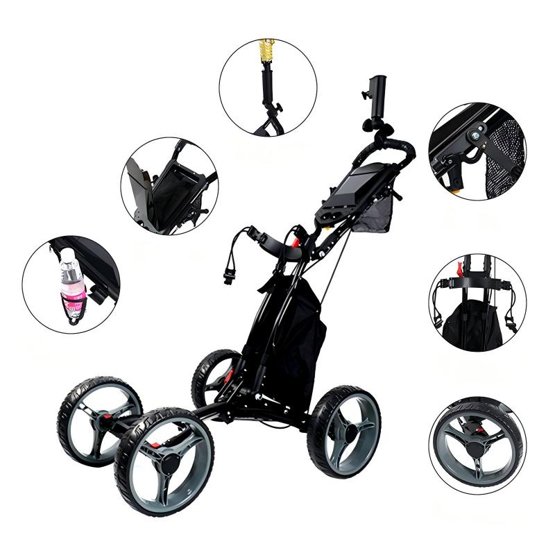4-Wheel Golf Bag Cart for Golf Courses - Aluminum Alloy Material + Foldable, Space-Saving Golf Hand Cart for Storage