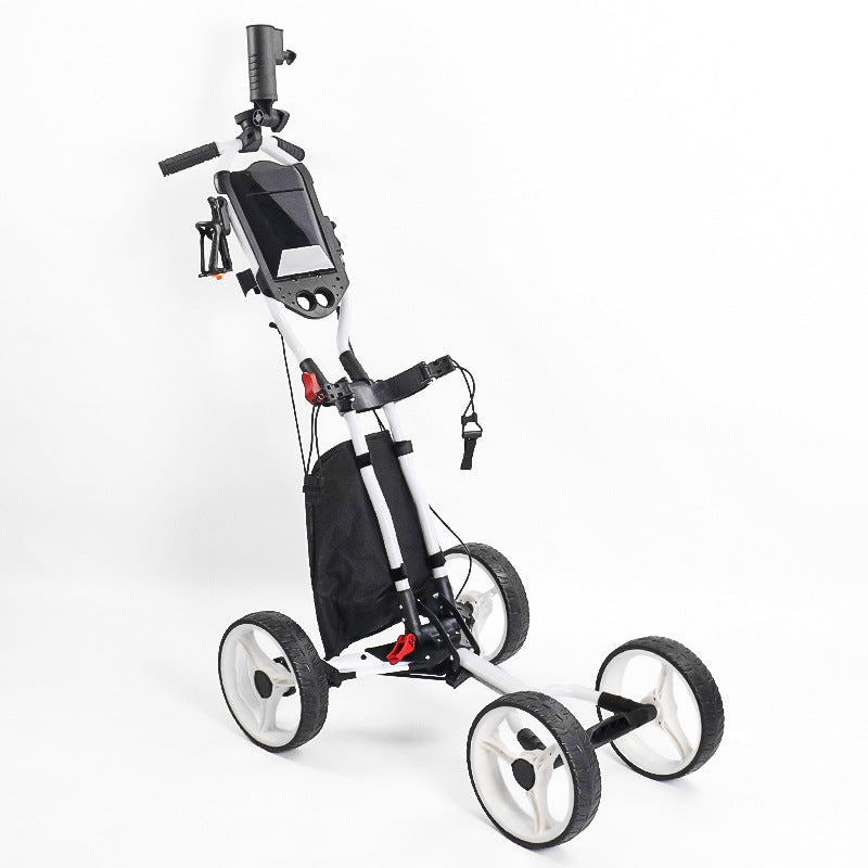 4-Wheel Golf Bag Cart for Golf Courses - Aluminum Alloy Material + Foldable, Space-Saving Golf Hand Cart for Storage