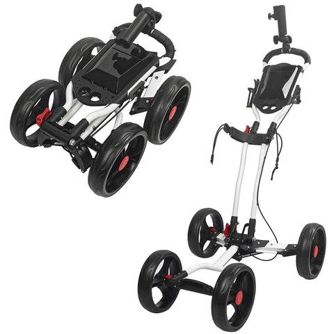 4-Wheel Golf Bag Cart for Golf Courses - Aluminum Alloy Material + Foldable, Space-Saving Golf Hand Cart for Storage