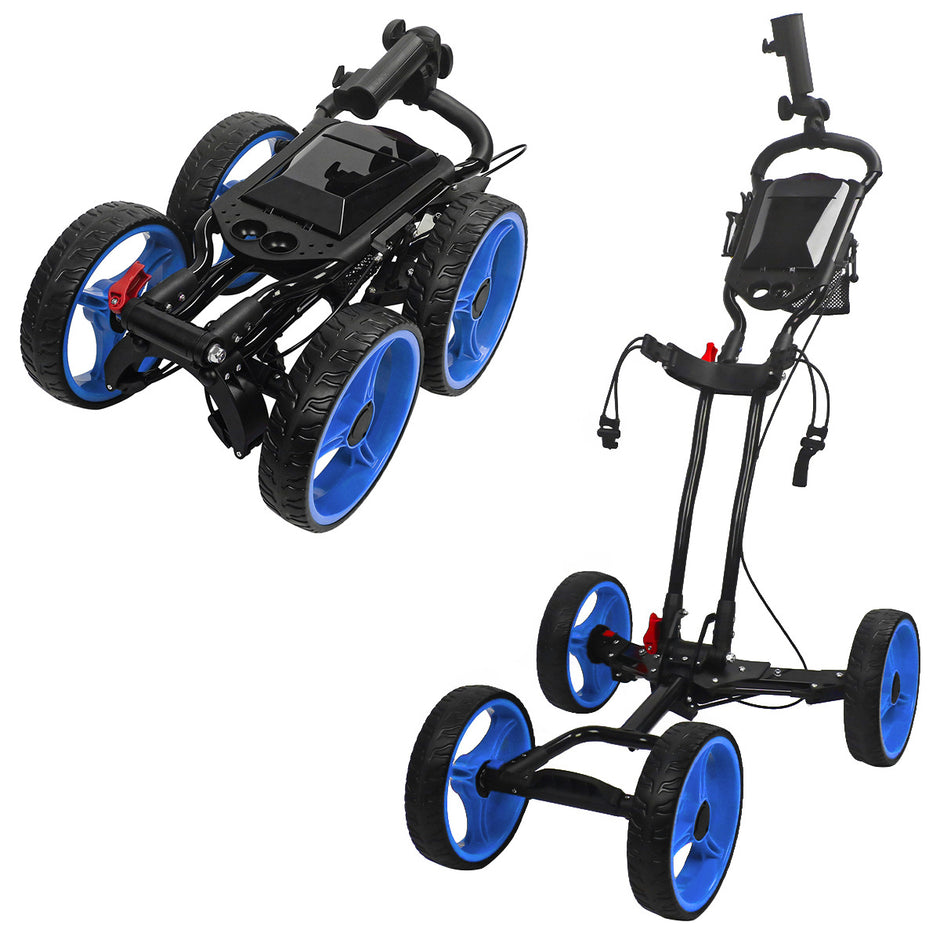 4-Wheel Golf Bag Cart for Golf Courses - Aluminum Alloy Material + Foldable, Space-Saving Golf Hand Cart for Storage