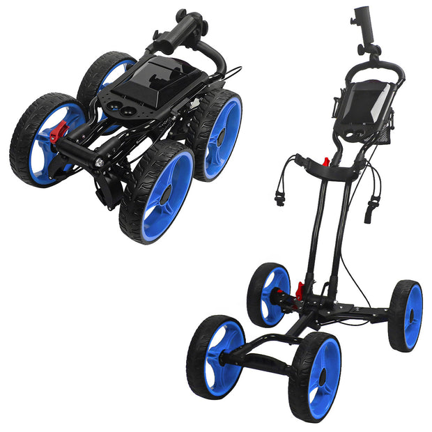 4-Wheel Golf Bag Cart for Golf Courses - Aluminum Alloy Material + Foldable, Space-Saving Golf Hand Cart for Storage
