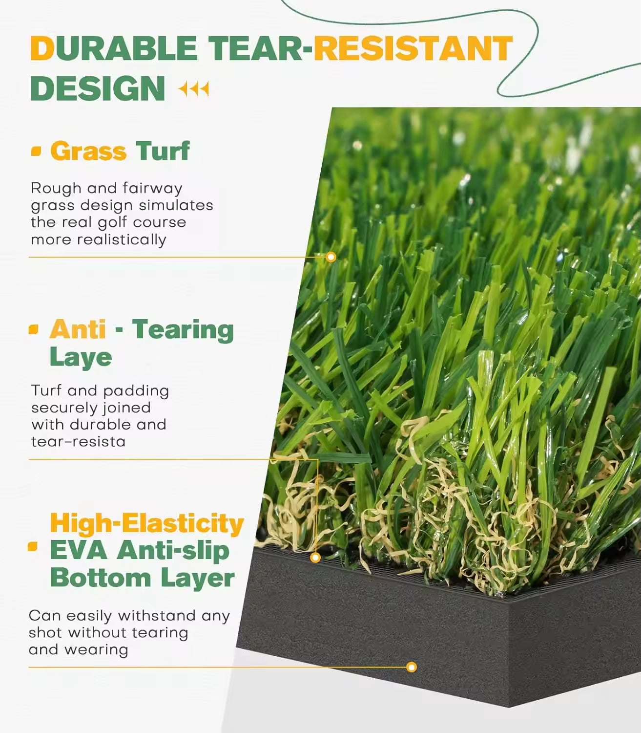 ‎Dual Turf Golf Hitting Mat, Alignment of Approach Aid Practice Golf Mats, Outdoor Golf Training Swing Chipping Mat