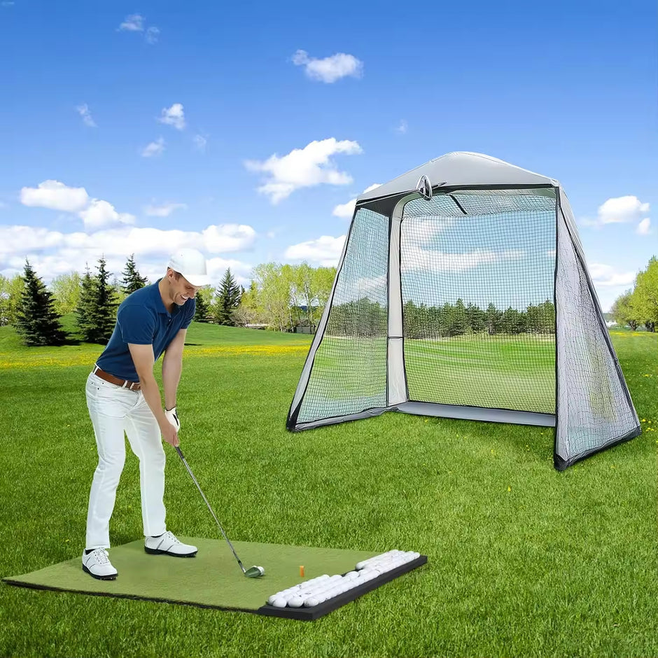 Golf Hitting Mat with Built-in Ball Tray,5x4ft 26mm Thickness Indoor Outdoor Golf Practice Mat,Turf Golf Mat