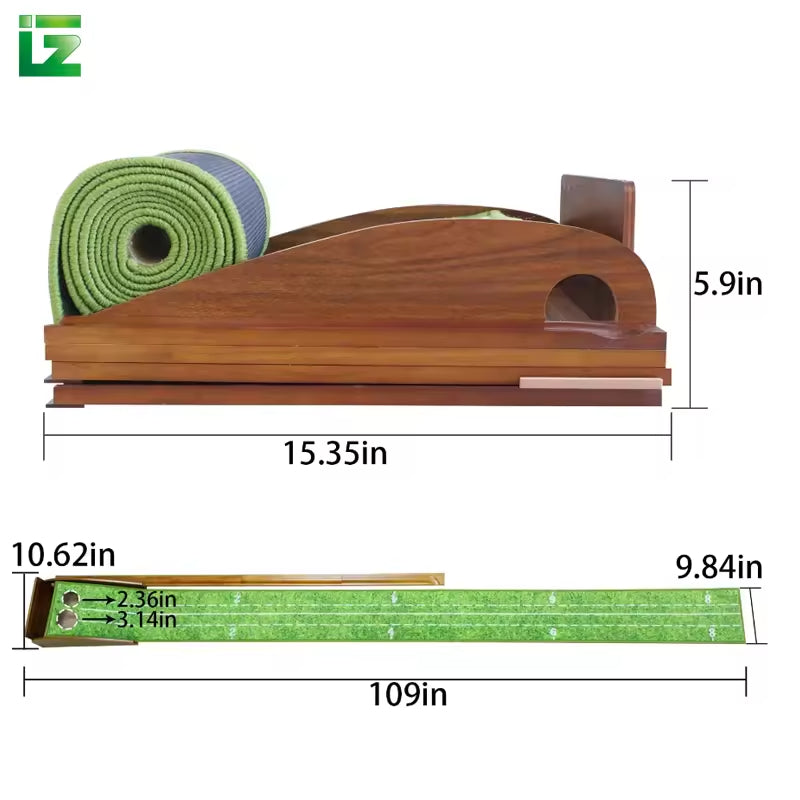 Wooden Golf Putting Mat with Auto Ball Return – Indoor Practice Mat, Velvet Surface