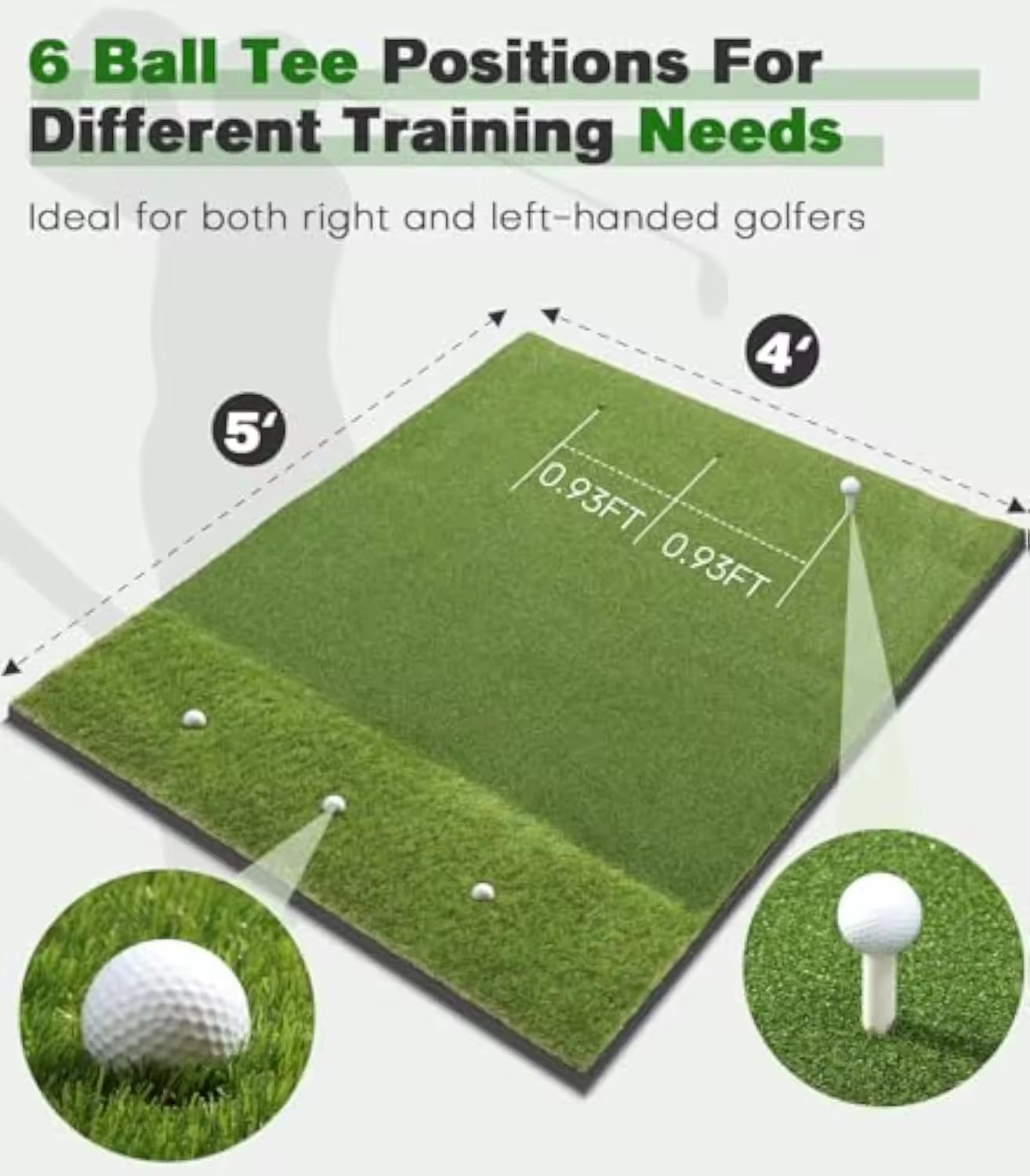 Golf Green 5x4 ft 10mm Golf Hitting Mat Outdoor & Indoor, Premium Dual Turf Golf Mat for Hitting & Swing & Chipping