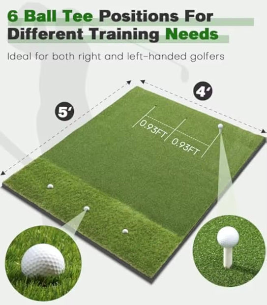 Golf Green 5x4 ft 10mm Golf Hitting Mat Outdoor & Indoor, Premium Dual Turf Golf Mat for Hitting & Swing & Chipping