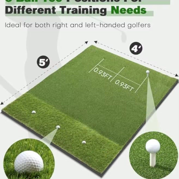 Golf Green 5x4 ft 10mm Golf Hitting Mat Outdoor & Indoor, Premium Dual Turf Golf Mat for Hitting & Swing & Chipping