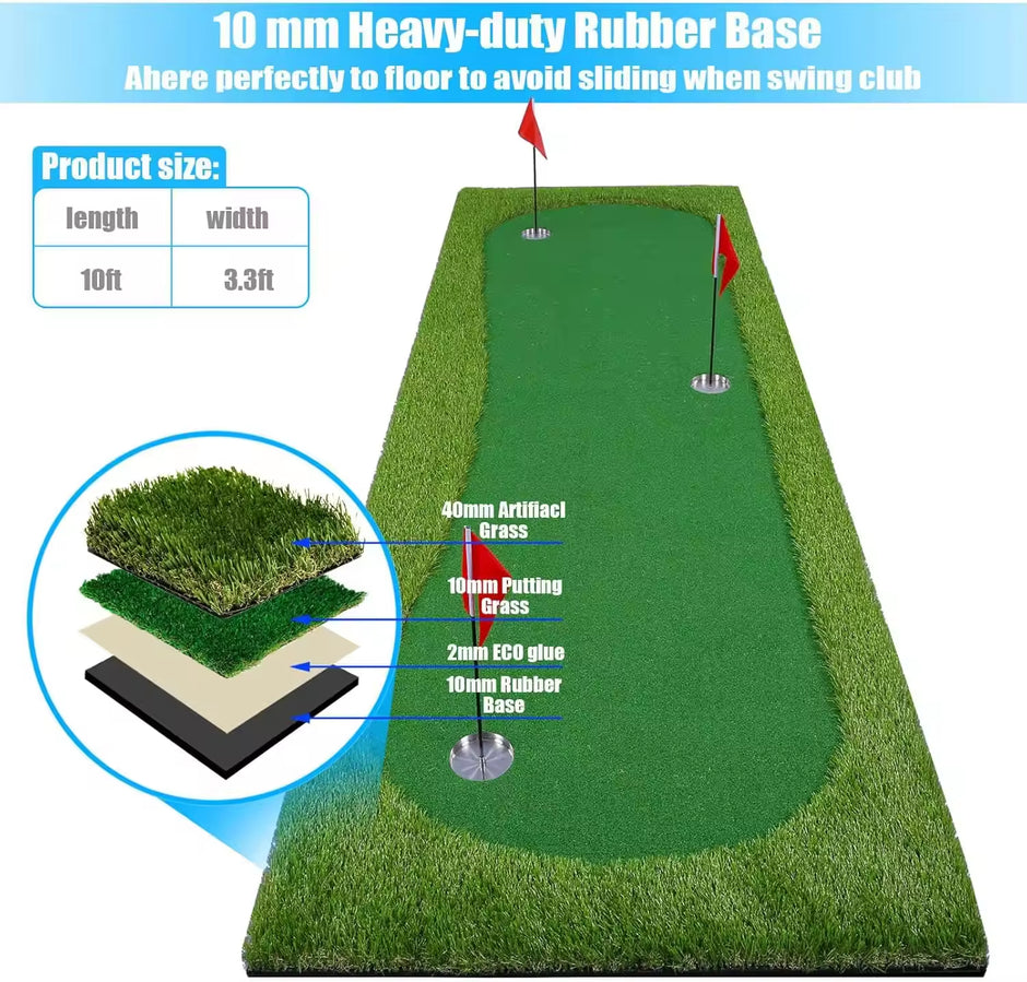 Golf Putter Green Mat Golf Training Mat Professional Golf Practice Mat Indoor/outdoor Green Long Challenge Putter