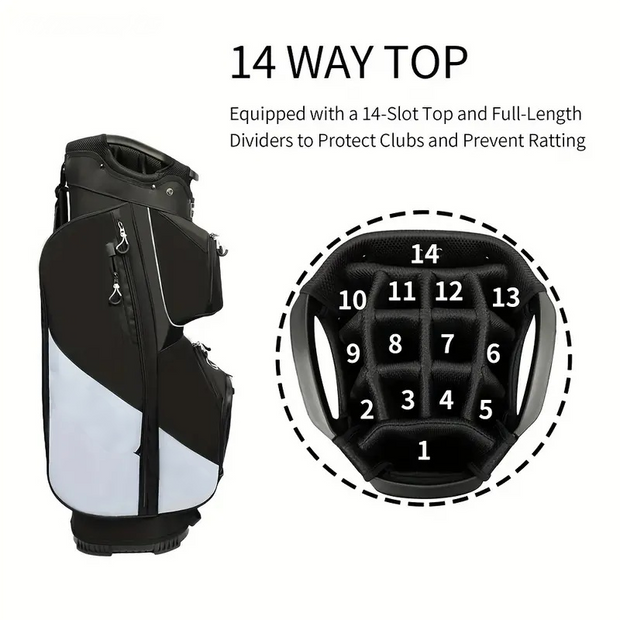 Golf Club Stand Bag, Durable Foldable Large Capacity Waterproof with 14 Dividers 6 Pockets