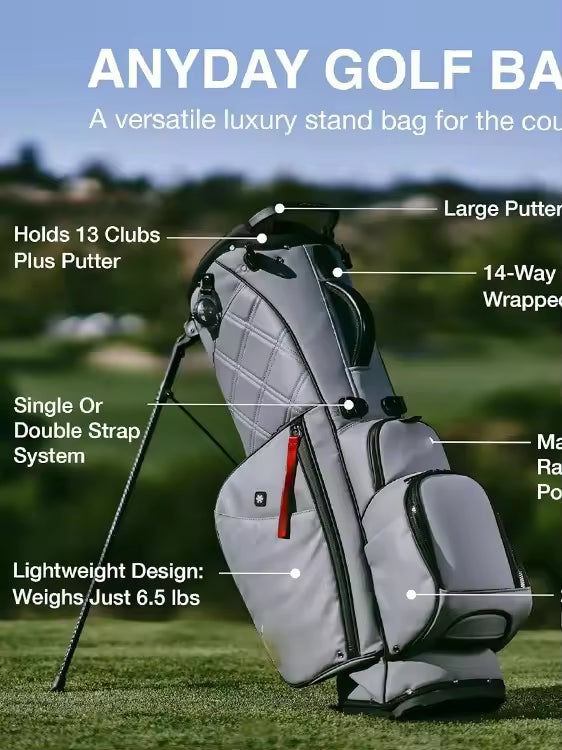 Men's Leather Golf Stand Bag | 14-Divider Waterproof PU Golf Bag | Lightweight Portable 7-14 Divider Golf Bag