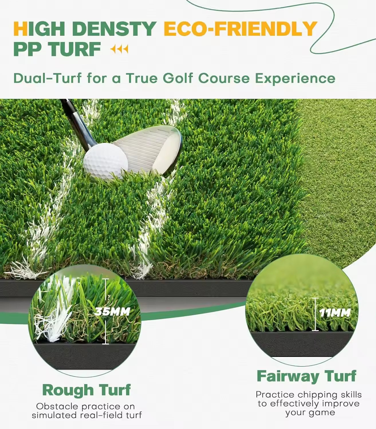 ‎Dual Turf Golf Hitting Mat, Alignment of Approach Aid Practice Golf Mats, Outdoor Golf Training Swing Chipping Mat
