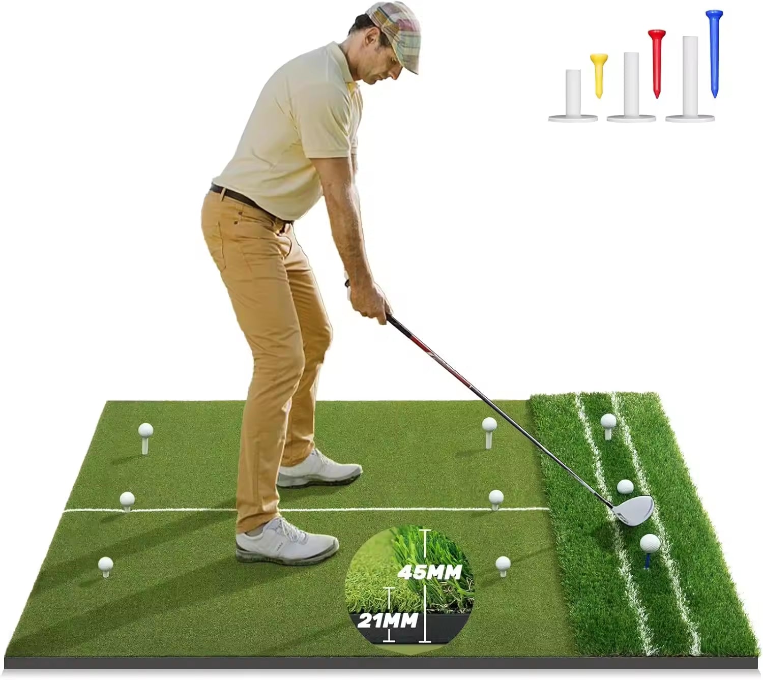 ‎Dual Turf Golf Hitting Mat, Alignment of Approach Aid Practice Golf Mats, Outdoor Golf Training Swing Chipping Mat