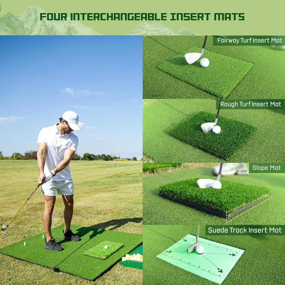 Ultimate Golf Mat-5x4ft Large Golf Hitting Mat for Indoor & Outdoor Use, Thickened Design with Interchangeable Mats