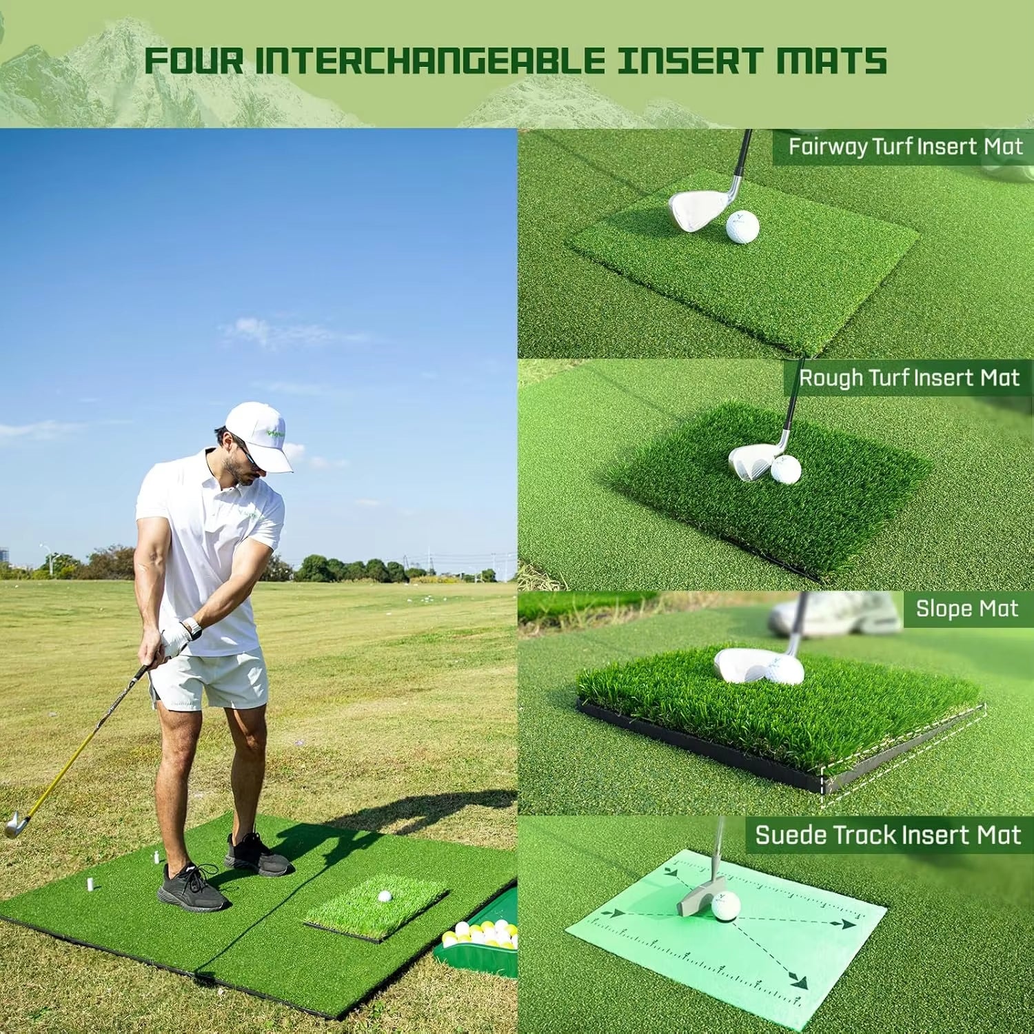 Ultimate Golf Mat-5x4ft Large Golf Hitting Mat for Indoor & Outdoor Use, Thickened Design with Interchangeable Mats