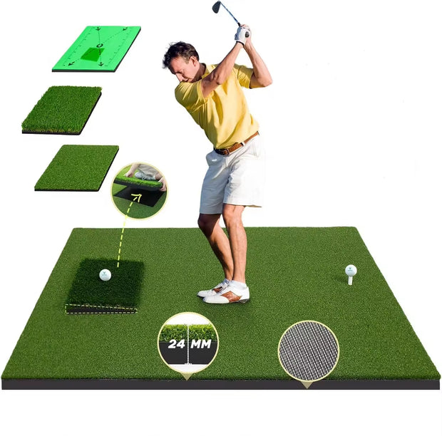 Ultimate Golf Mat-5x4ft Large Golf Hitting Mat for Indoor & Outdoor Use, Thickened Design with Interchangeable Mats