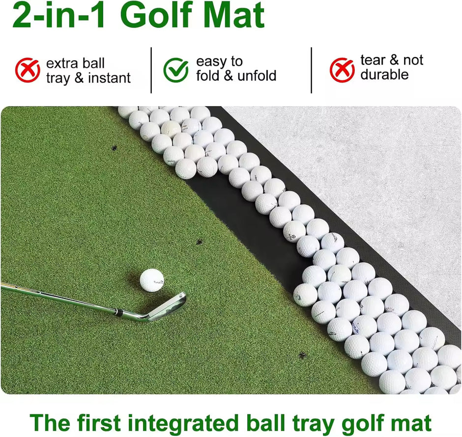 Golf Hitting Mat with Built-in Ball Tray,5x4ft 26mm Thickness Indoor Outdoor Golf Practice Mat,Turf Golf Mat