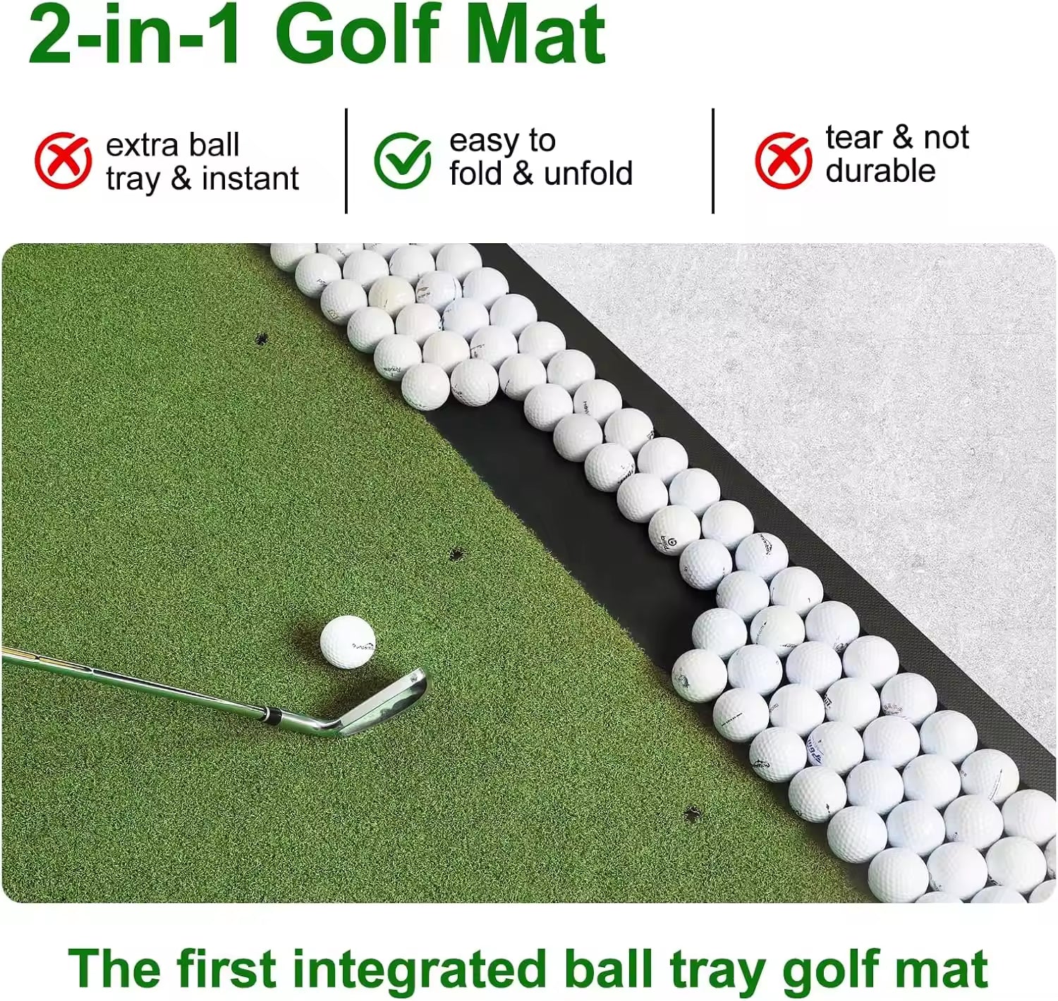 Golf Hitting Mat with Built-in Ball Tray,5x4ft 26mm Thickness Indoor Outdoor Golf Practice Mat,Turf Golf Mat