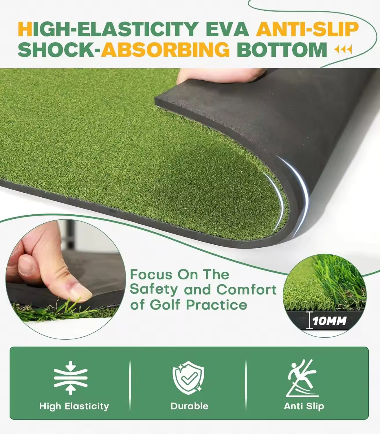 ‎Dual Turf Golf Hitting Mat, Alignment of Approach Aid Practice Golf Mats, Outdoor Golf Training Swing Chipping Mat