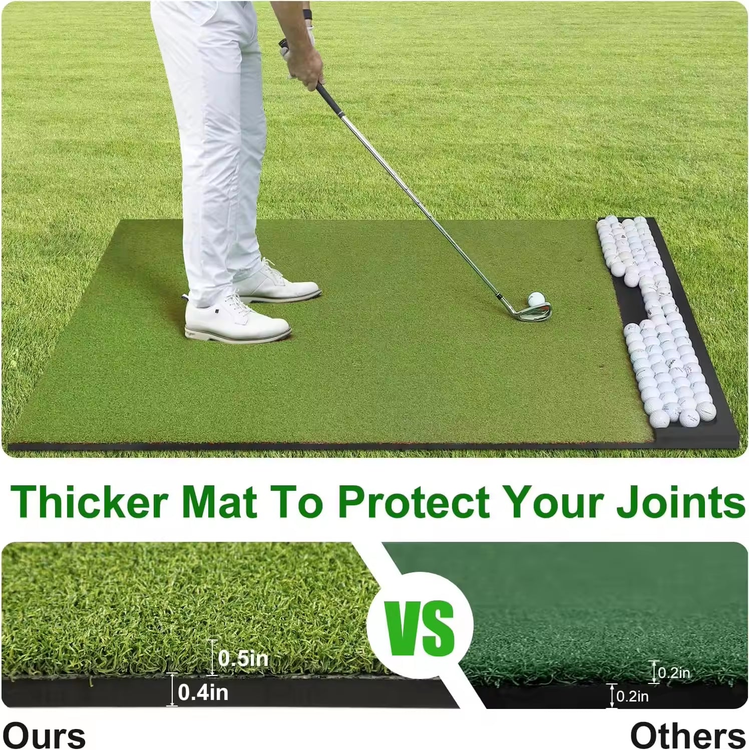 Golf Hitting Mat with Built-in Ball Tray,5x4ft 26mm Thickness Indoor Outdoor Golf Practice Mat,Turf Golf Mat